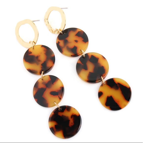 NWT Chic Boutique Gold & Tortoise Shell Earrings - Picture 2 of 2